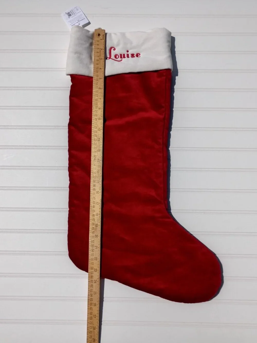 NWT Pottery Barn Christmas Stocking LOUISE Monogram Red and White Velvet Classic